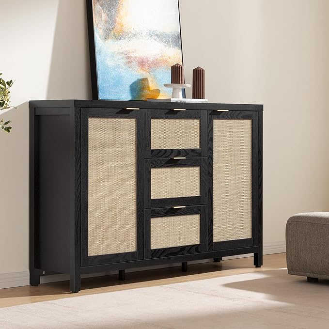 SICOTAS Rattan Sideboard Buffet Coffee Bar Cabinet - Image 8