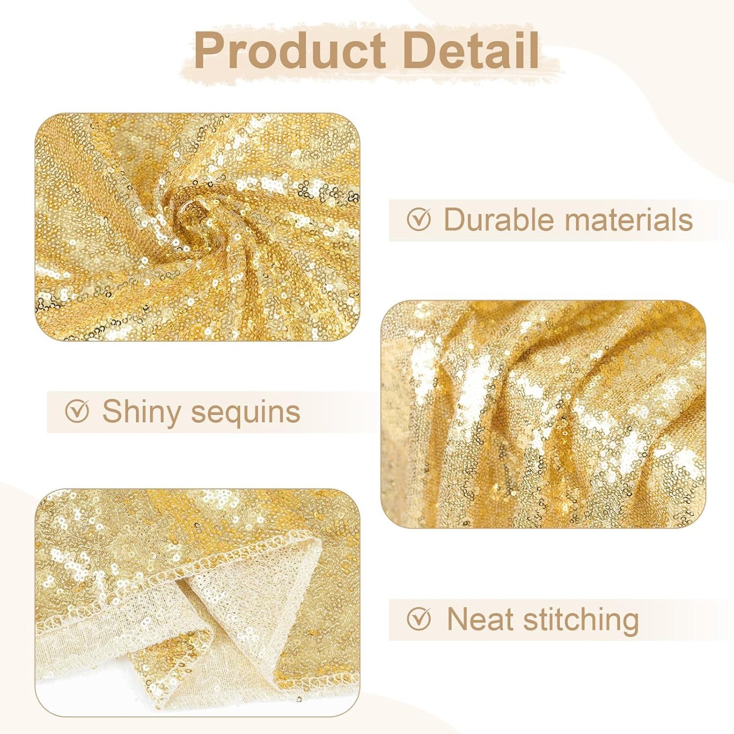 SquarePie Sequin Tablecloth 60 x 120 Inch Light Gold Reflect Lights Bling Sparkly Table Cloth for Wedding Party