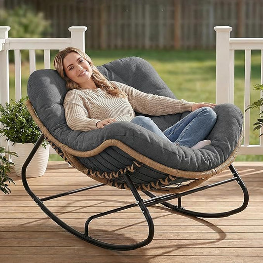 SWITTE Outdoor Papasan Rocking Chair, Oversized Patio Egg Chair by SWITTE