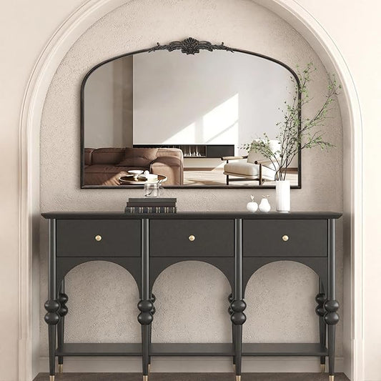 Besdomus Antique Arched Large Mirror: 48"x33" French Oversize Black Arch by Besdomus