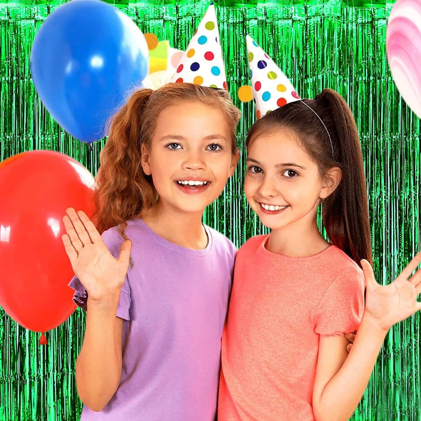 4P Metallic Foil Fringe Tinsel Table Skirts for Rectangle Tables Backdrop Banner Tinsel Streamer Garland Curtains for Parade Floats Wedding Graduation Anniversary Birthday Parties Decoration (Green)