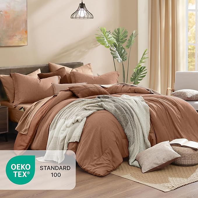 Monbix Twin XL Comforter Set Terracotta, Cationic Dyeing Bedding Set Reversible - Image 5