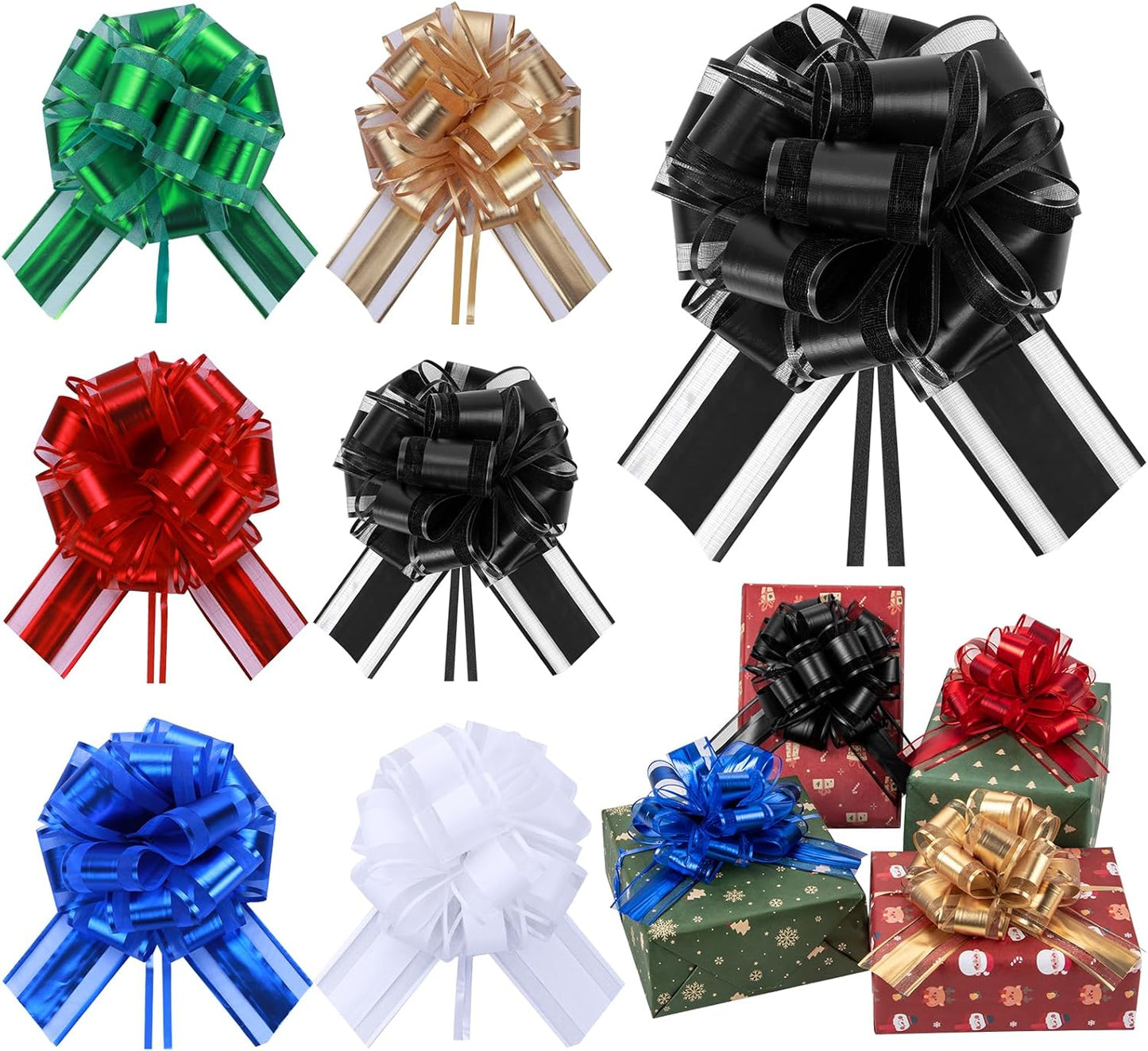 6 Pcs 6 Inch Black Pull Bows, Perfect for Gift Wrapping, Weddings, Party Decorations, Crafts Easy-to-Use Pull Bows for Gifts and Events