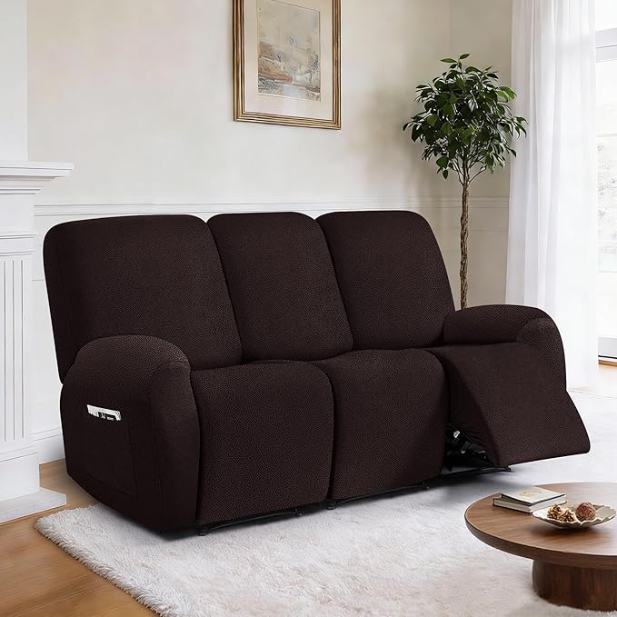 ANARACHON Leather Look Recliner Couch Cover, 8-Pieces Stretch Recliner Sofa - Image 2