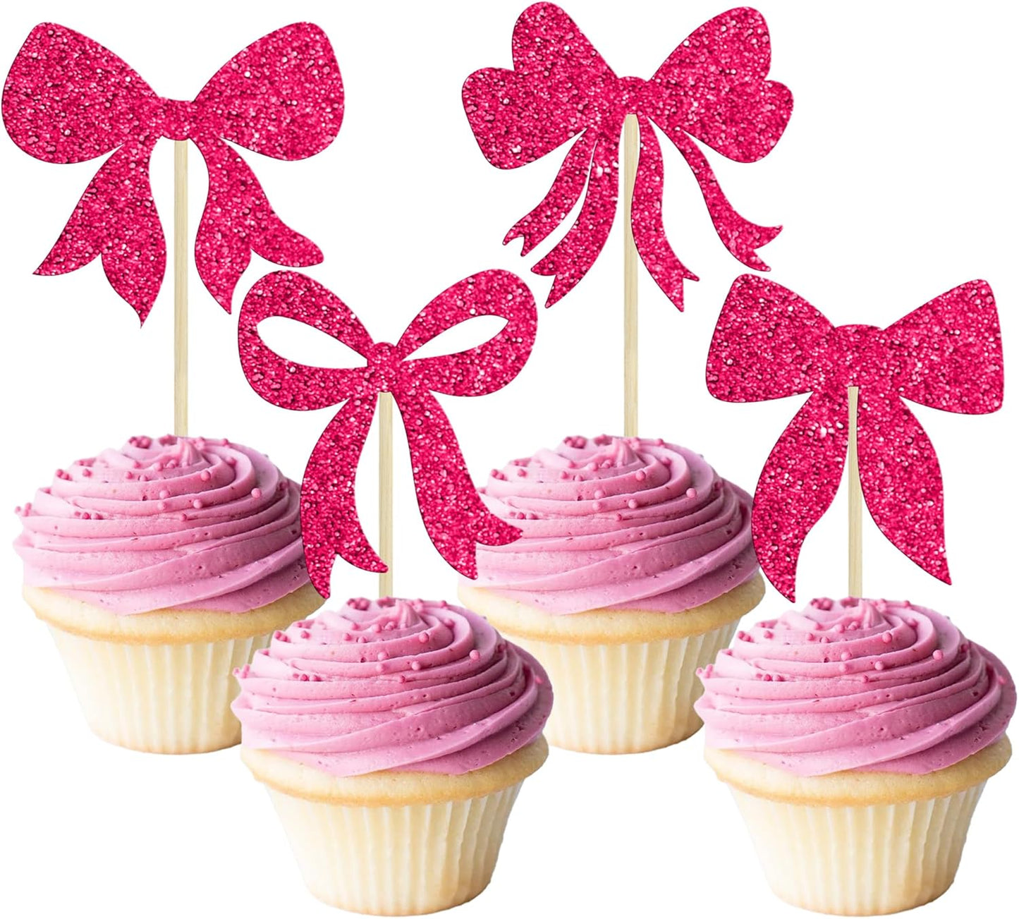 Gyufise 36Pcs Bow Cupcake Toppers Glitter Bowknot Cupcake Picks Bow Tie Birthday Decorations Princess Bow Cupcake Decorations for Bowknot Theme Baby Shower Birthday Party Supplies Rose Red