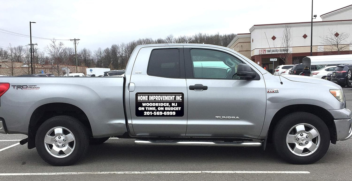 Vehicle Magnets Sign with Custom Lettering 12" X 24" (Set of 2) -Landscape, Construction, Handy Man, Plumbing, car Repair Shop-Black