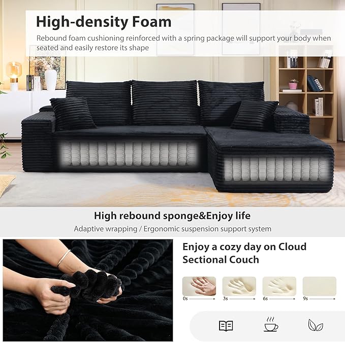 95" Cloud Sectional Couch with L-Shape Chaise, Modern Cloud Couch with Deep Seat - Image 4