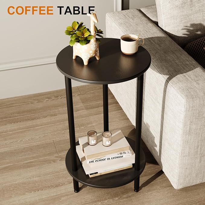 Round Side Table Set of 2, 2-Tier Modern Accent Table, Small Bedside Table - Image 6