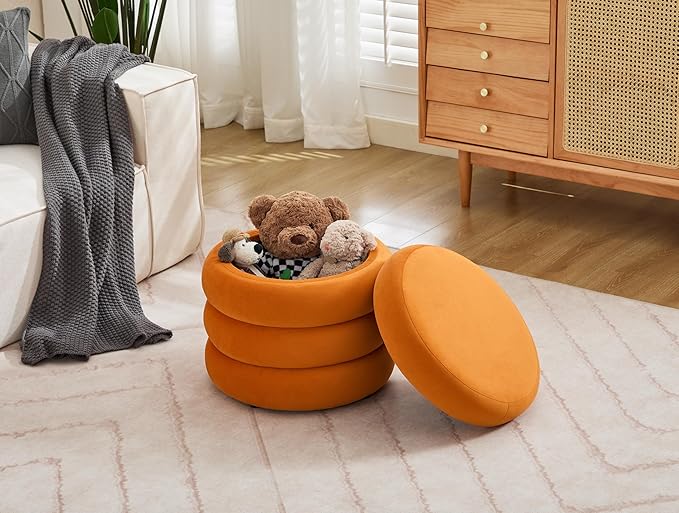 Flouki 19.5" Storage Ottoman Round, Vanity Stools - Image 2