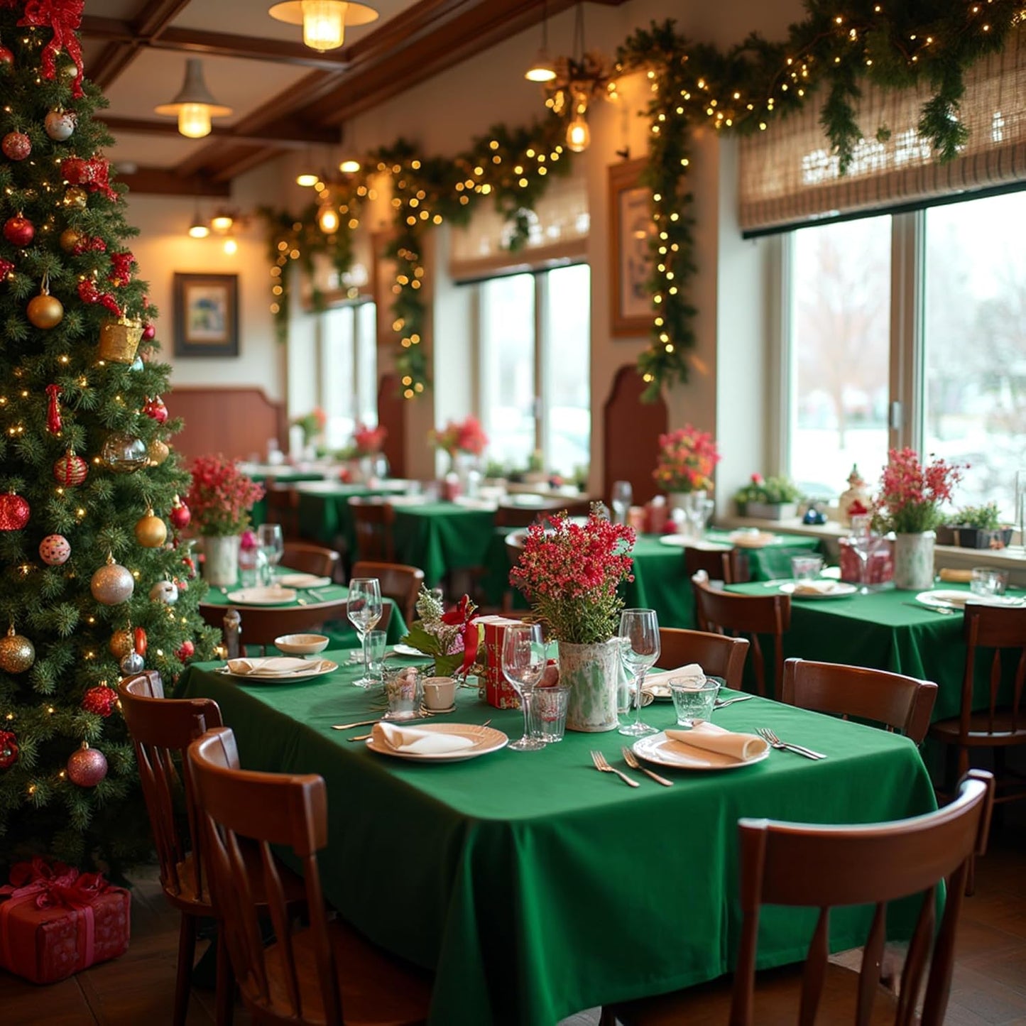 sancua Square Tablecloths 85x85 Inch Hunter Green, 2 Pack - Fabric Table Cloth for Square or Round Tables, Washable Polyester Table Cover for Christmas Dinner, Holiday Party, Display Tables