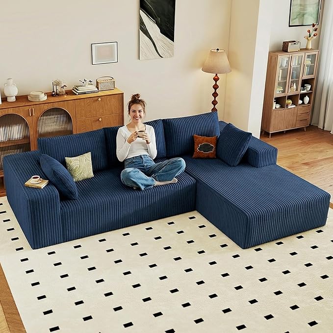 95" Cloud Sectional Couch with L-Shape Chaise, Modular Comfy Sofa Chaise Longue by ODUWA