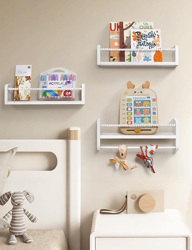 Maxpeuvon Nursery Bookshelves Set of 3, Natural Wood Nursery Floating Shelves - Image 2