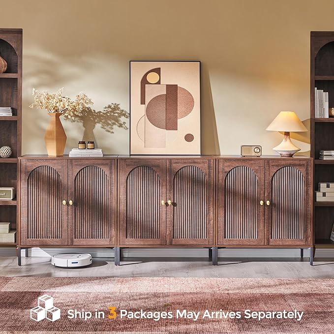 IFBUY Modern Sideboard Buffet Cabinet, 92.63" W Fluted Arched Buffet Cabinet - Image 8