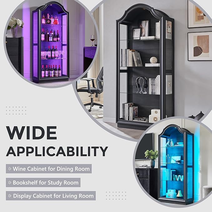 IFGET 72" Arched Glass Display Cabinet, Modern Curio Cabinet - Image 5