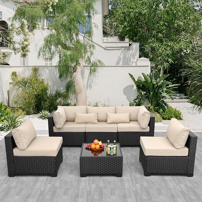 Rattaner Patio Sectional 6 Pieces All-Weather Wicker Patio Furniture Set by Rattaner