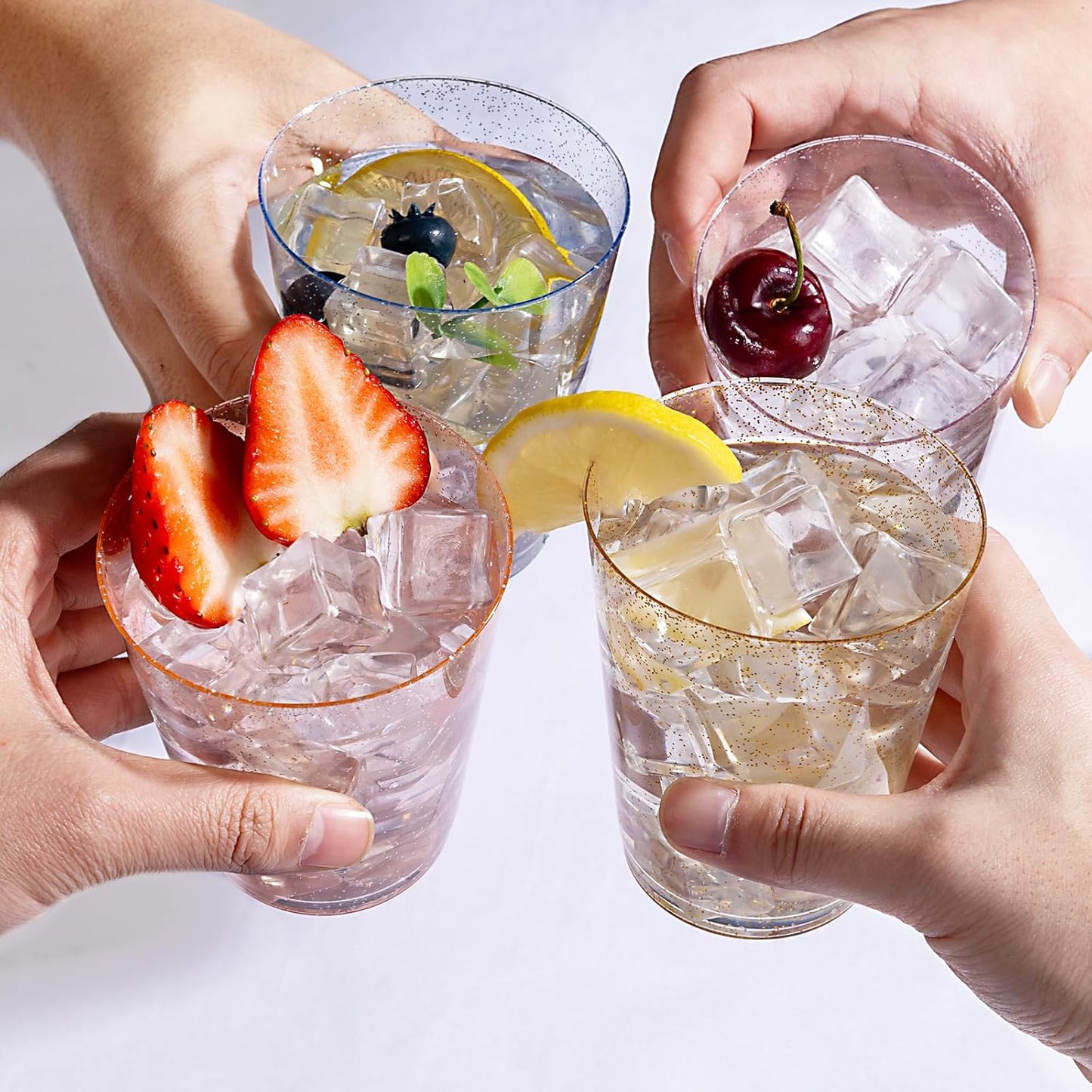 DaYammi 100 Pack 10 Oz Plastic Cups Glitter Disposable Cups in Assorted Colors,Plastic cup with 4 Colors, Disposable Wine Glasses Heavy Duty disposable Tumblers Drinking Cocktail Glasses for Party