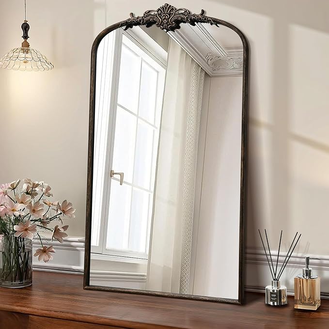 Besdomus Vintage Black Arched Mirror: 24"x42" French Large Arch Black Antique by Besdomus