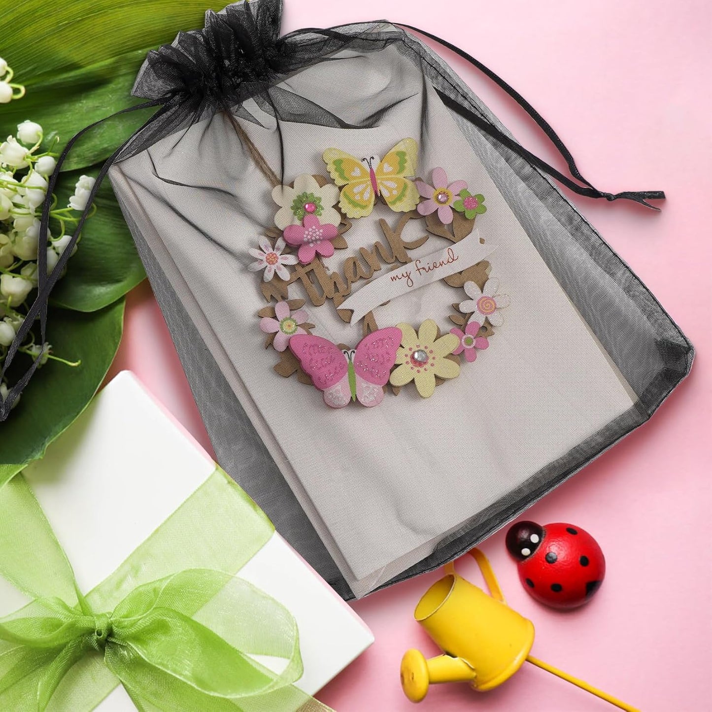 ANZNKU 50 Pack Organza Bags 6x9 inches, Gift Bag Mesh Drawstring Bags for Gifts Large Organza Bag Drawstring for Halloween Wedding Party Favor Christmas(Black)