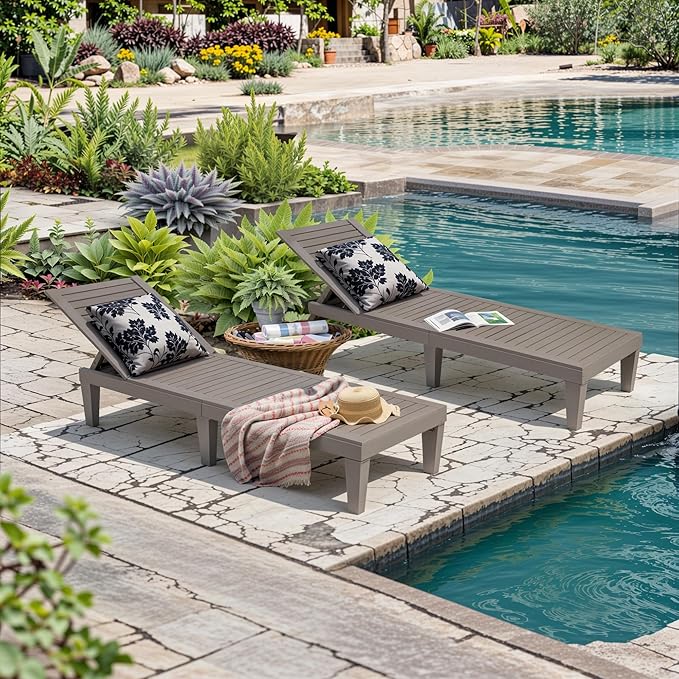 Outdoor Chaise Lounge Chairs Set of 4, 5-Position Adjustable Heavy Duty Tanning - Image 8