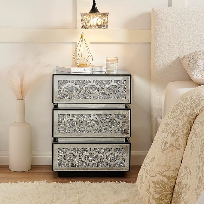 Mirrored Bedside Nightstand, Modern Side Table - Image 4