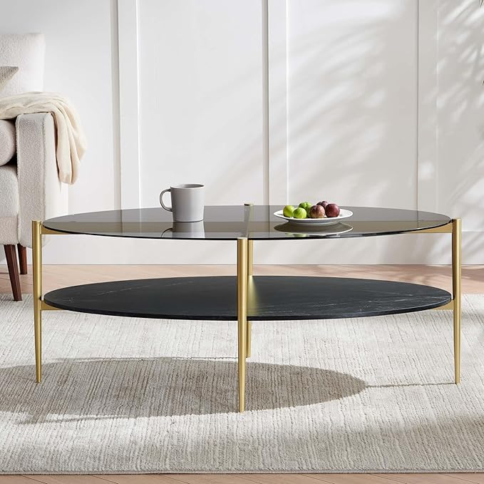LumFurn Oval Glass Coffee Table, Mid-Century Modern Design, L43 x W22 x H17 inch - Image 5