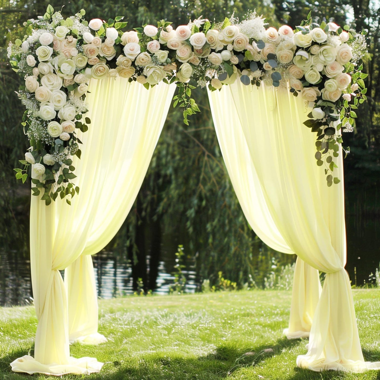 Wokceer Beige Wedding Arch Draping Fabric Backdrop 4 Panels 28.7" X 20FT Sheer Drapes Fabric for Wedding Arbor Ceremony Party