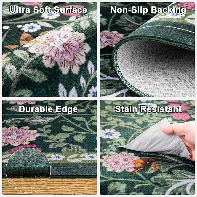 10x14 Area Rugs for Living Room: Floral Washable Rug Vintage Large Soft Boho - Image 6
