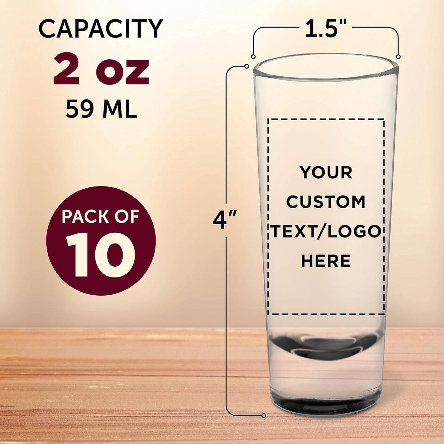 Custom Cordial Shooter Shot Glasses 2 oz. Set of 10, Personalized Bulk Pack - Great for Birthdays, Parties, Indoor & Outdoor Events - Black