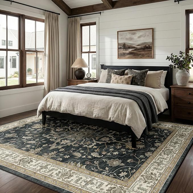 RELEANY Area Rugs 8'x10' Washable Non-Slip, Floral Vintage Distress Print - Image 2