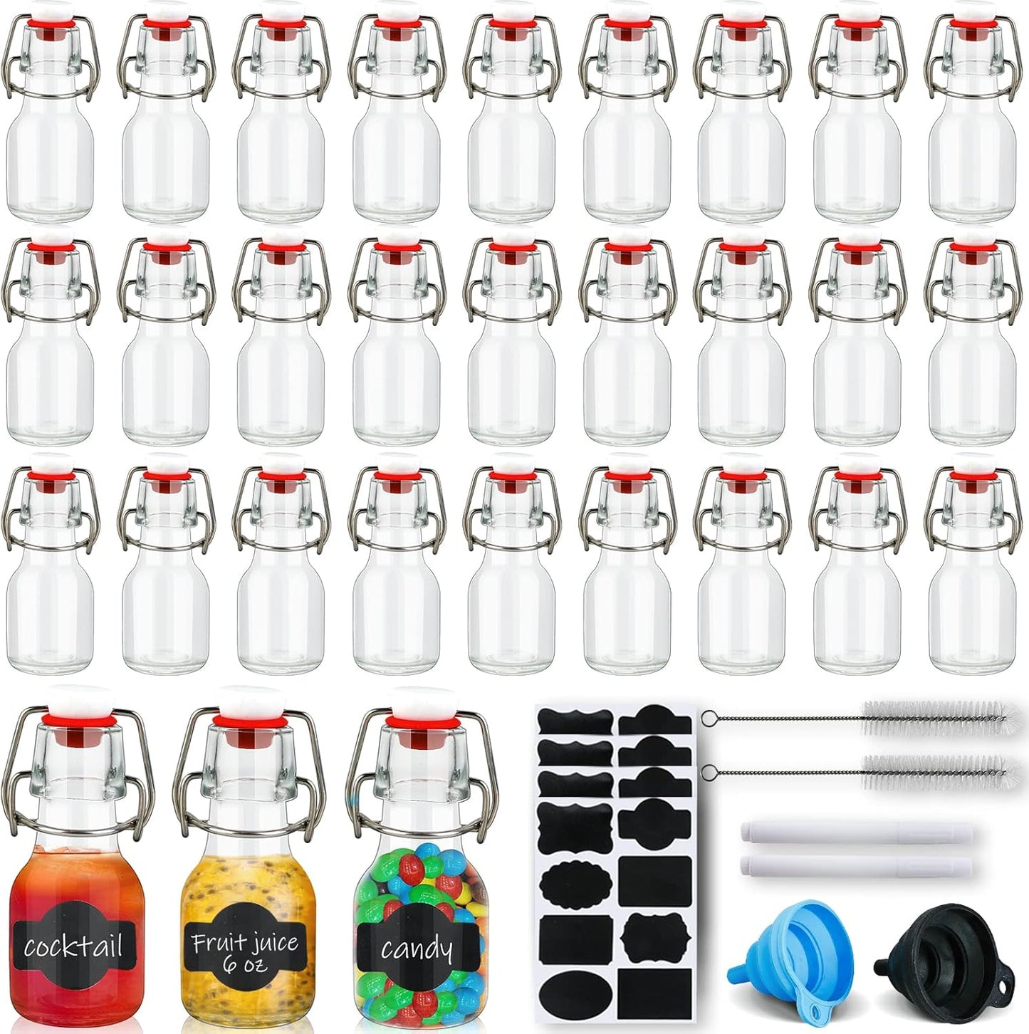 INFTYLE Swing Top Glass Bottles Set - 30 Mini Glass Bottles with Swing Top Lids for Homemade Drinks, Extracts, Candy, Crafts and Party Decor (30 Pcs-2oz)