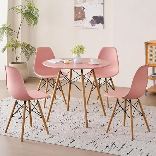 5-Piece Round Dining Table Set, Small 31.5" Kitchen Table Chairs Set of 4 Space by LECAFURHL