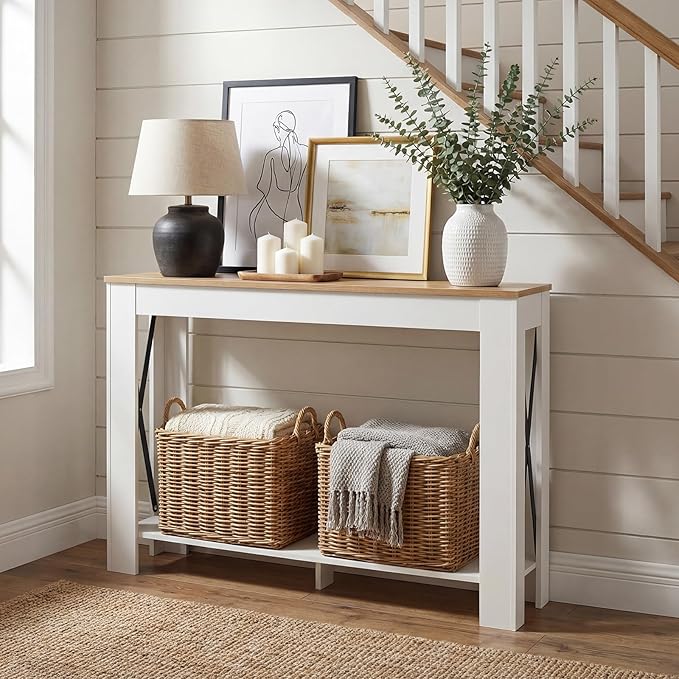 YATINEY Farmhouse Console Table, 39.4'' Small Narrow Entryway Table, Wood Couch - Image 7