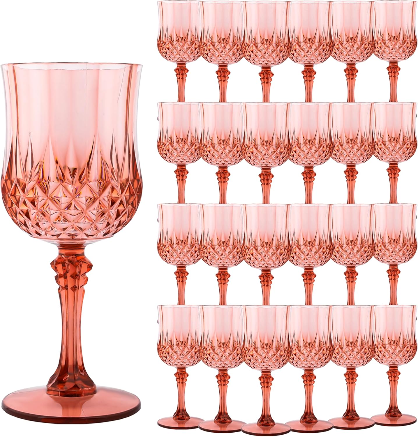 Plastic Wine Glasses，Plastic Goblets Vintage Style Cordial Drinking Glasses for Wedding Reception, Grand Event Party Supplies (24, Rose Gold)
