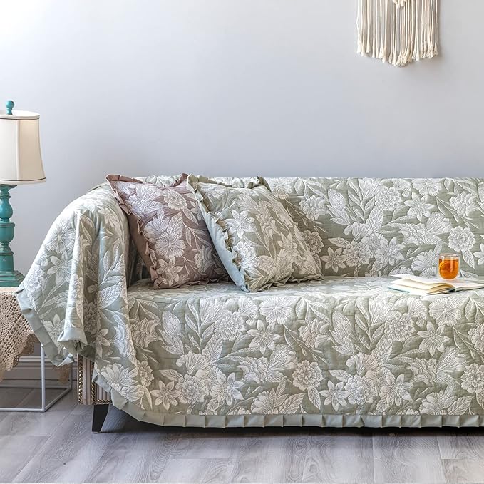 GLORY SEASON Sofa Cover Luxury Jacquard Stylish Embroidery Ruffle, Vintage Sofa - Image 8