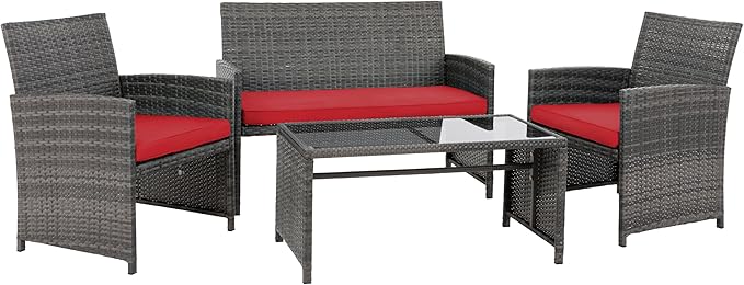 4 Piece Patio Ratten Set Outdoor Furniture Set Wicker Conversation Set - Image 7
