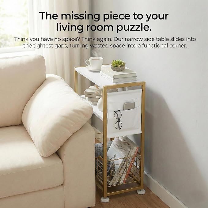 Skinny Side Table with Storage, 3 Tier Slim Side Tables - Image 12