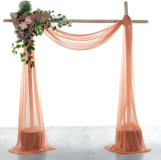 VDS Pack of 2 Panel (30 Inch X 20 Feet) Wedding Arch Draping Fabric Sheer Chiffon Fabric Drapery for Wedding Ceremony Reception Swag Backdrop Canopy Chuppah ARBO Altars Decoration (Coral Peach)