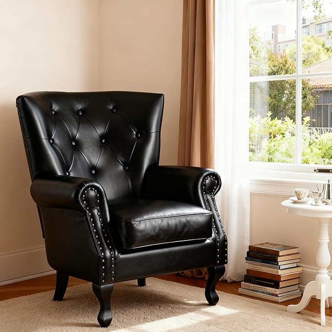 Modern Faux Leather Accent Chair, Upholstered Mid-Century Armchair - Image 5