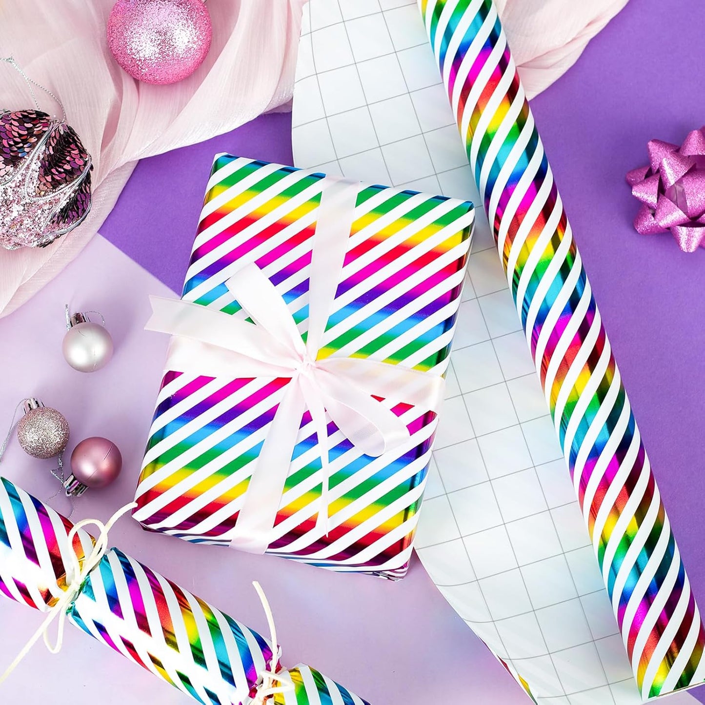 Burymento Rainbow Stripes Wrapping Paper, Gift Wrap for Birthday, Valentines, Mothers day, Graduation, Wedding, Fathers day, Baby Shower, Christmas (17in x 32.8ft)