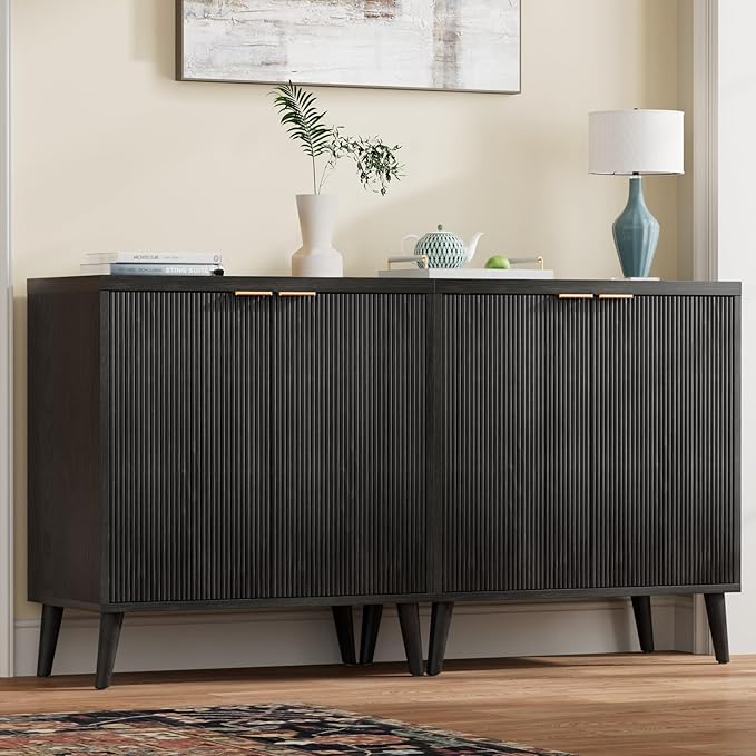 Homleke Buffet Cabinet with Storage, Modern Fluted Accent Sideboard with Doors - Image 3
