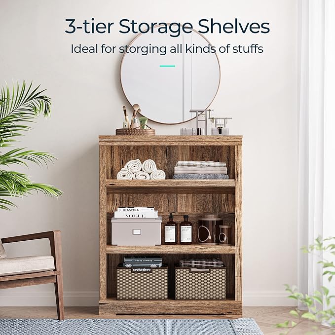 LINSY HOME 3-Tier Bookshelf Display Storage Shelves Farmhouse Bookshelf - Image 4