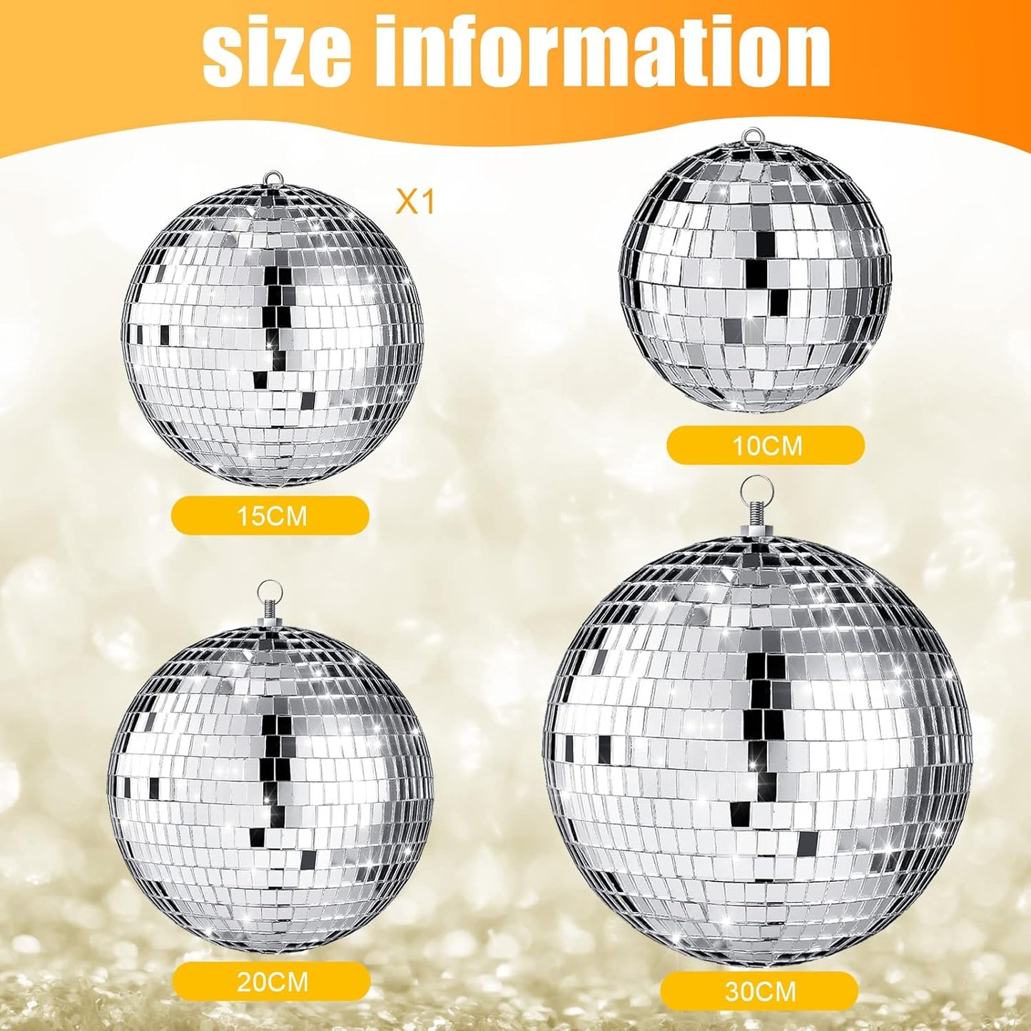 4 pack Large Disco Ball Silver Hanging Disco Balls Reflective Mirror Ball Ornament for Party Holiday Wedding Dance and Music Festivals Decor Club Stage Props (12 Inch, 8 Inch, 6 Inch, 4 Inch)
