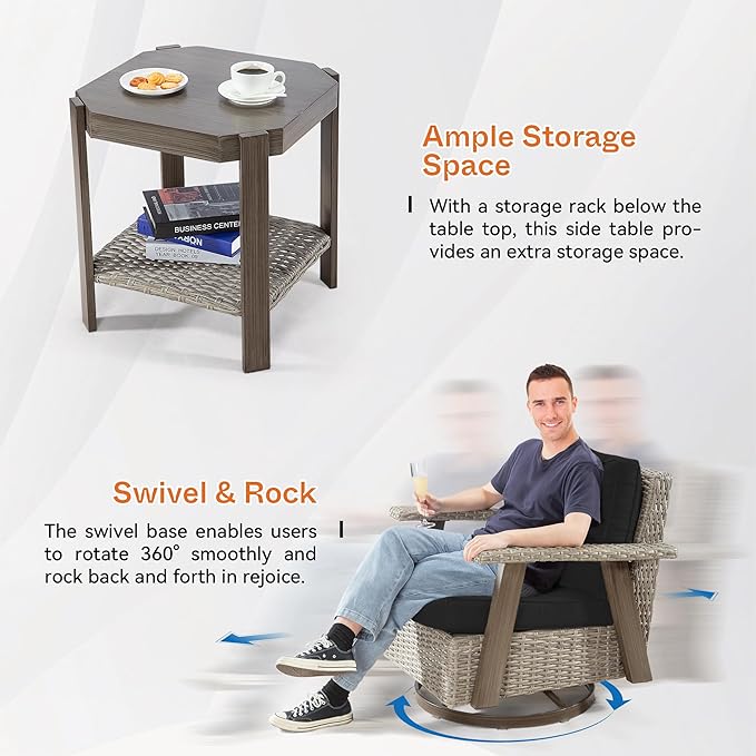 Joyside Outdoor Swivel Rocker Patio Chair Set of 4 and 2 Matching Side Tables - Image 5