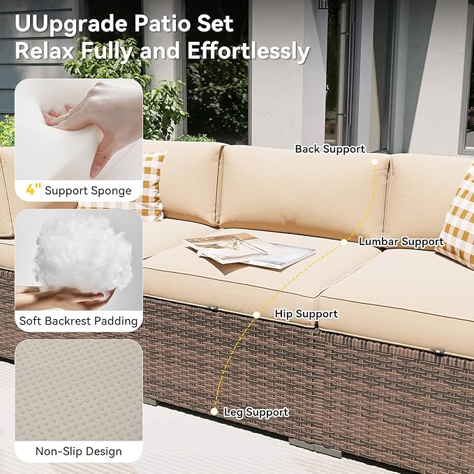 Aoxun Patio Furniture Set, 7 Piece Outdoor Sectional Sofas - Image 3