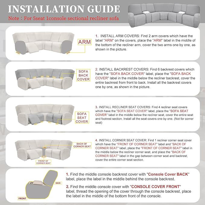 100% Waterproof Sectional Recliner Couch Covers - Image 7