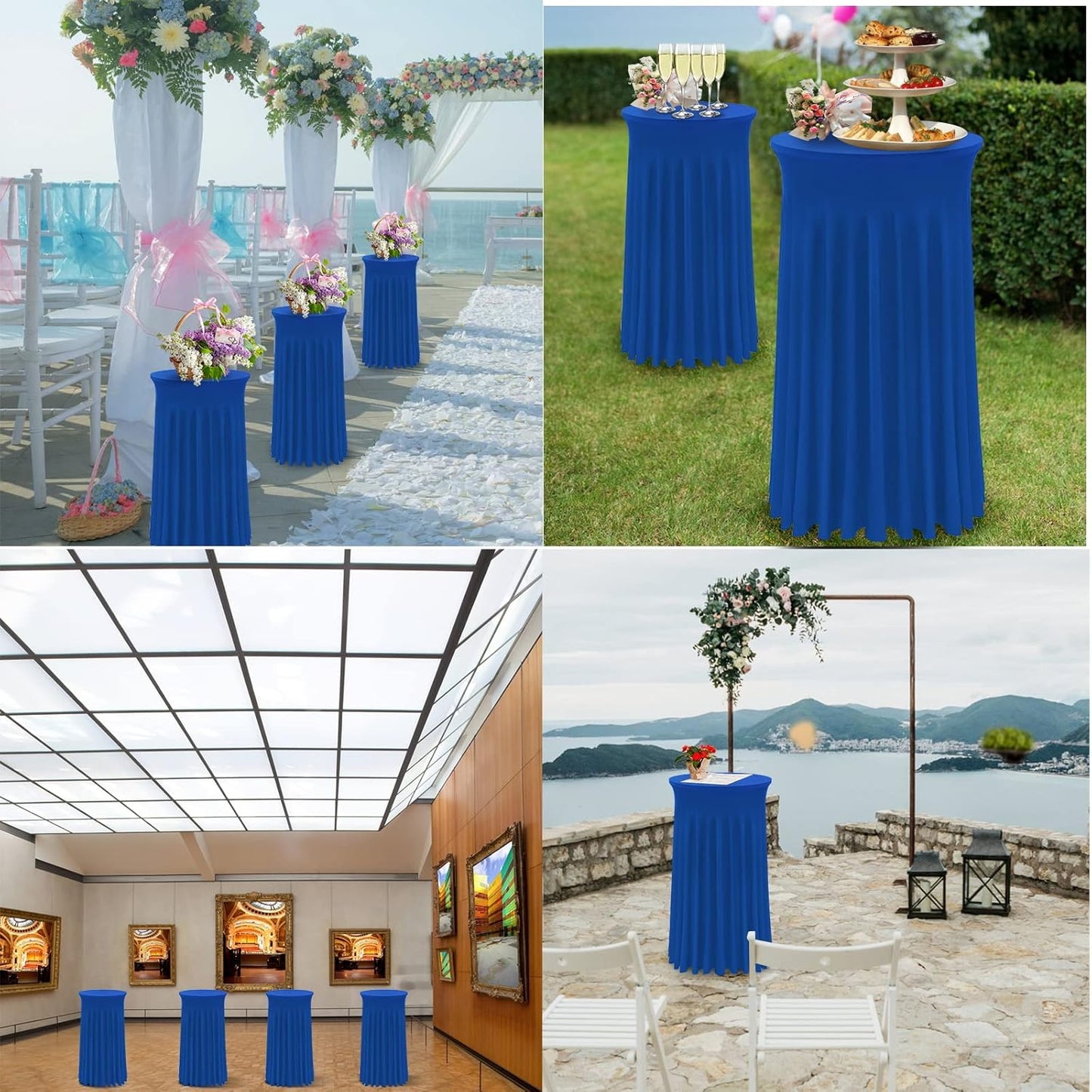 Cocktail Table Covers - 2 Pack 24"x 43" Royal Blue Cocktail Table Tablecloth with Natural Wavy Round Skirt for Bar Wedding Party Banquet