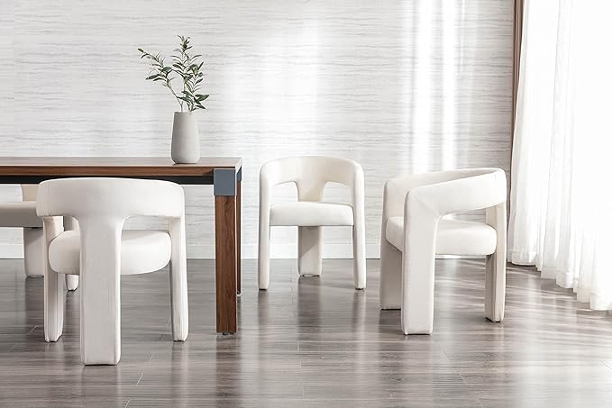 BESTANO Set of 3 Modern Linen Fabric Upholstered Dining Chairs - Image 2