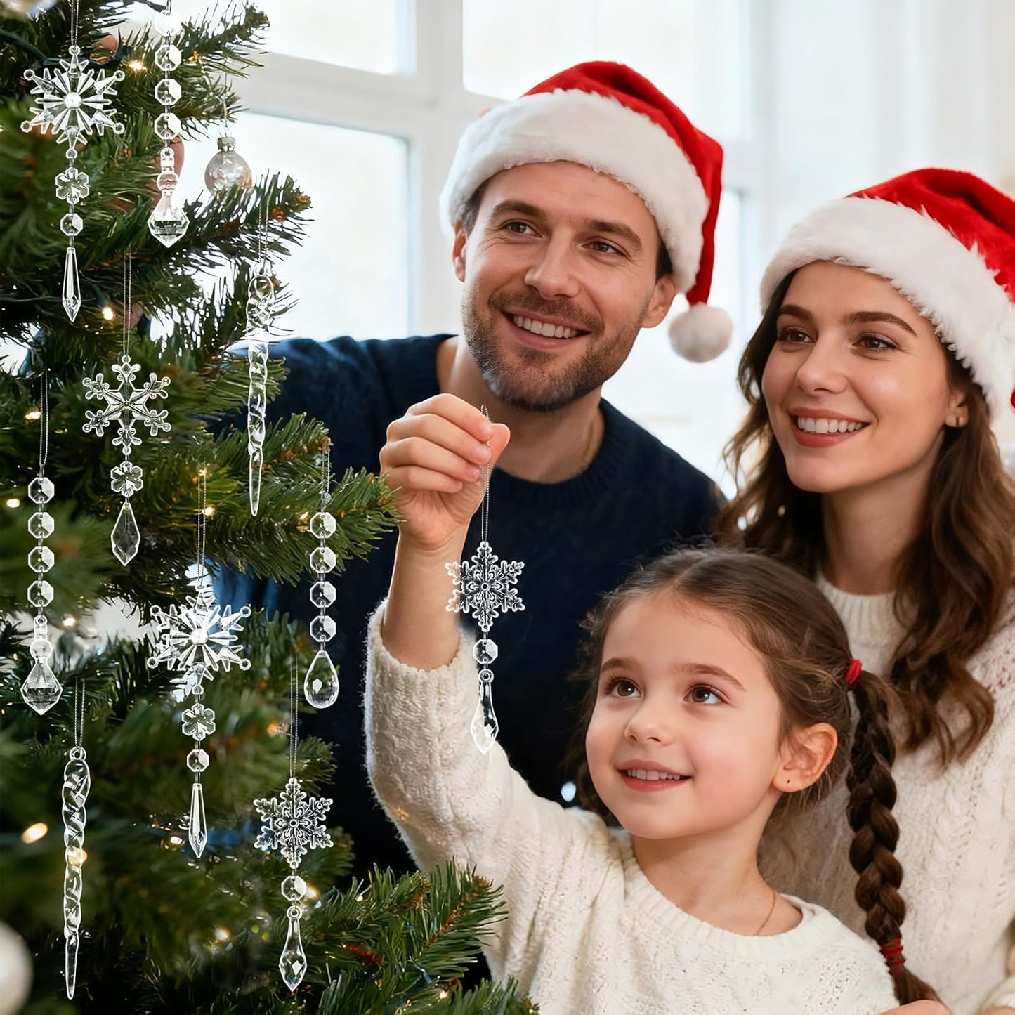 40pcs Christmas Ornaments Set for Tree Decorations- Hanging Acrylic Crystal Snowflake Christmas Decorations Icicle Drop Ornaments for Winter Christmas Tree New Year Party Supplies