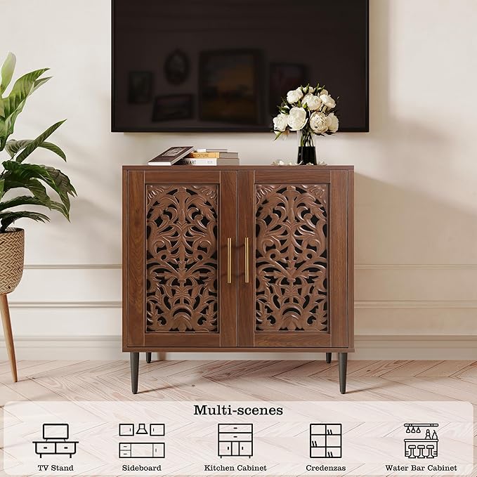 ARTPOWER Accent Cabinet with 2 Doors, Vintage Hollow Carving Buffet Cabinet - Image 6