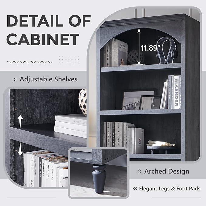 IFGET 76" Tall Arched Bookcase, Farmhouse 5 Tiers Large Arched Bookshelf Cabinet - Image 3